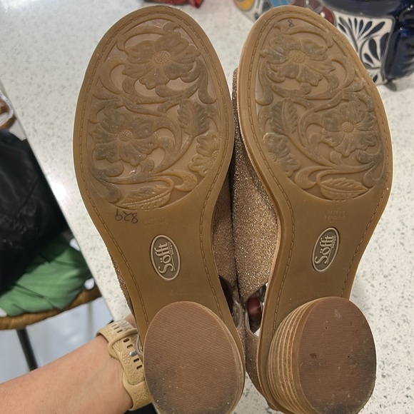 SOFFT Carleigh Metallic Tan Leather Peep Toe Block Heel Shootie Sandals - 8 - Picture 10 of 11